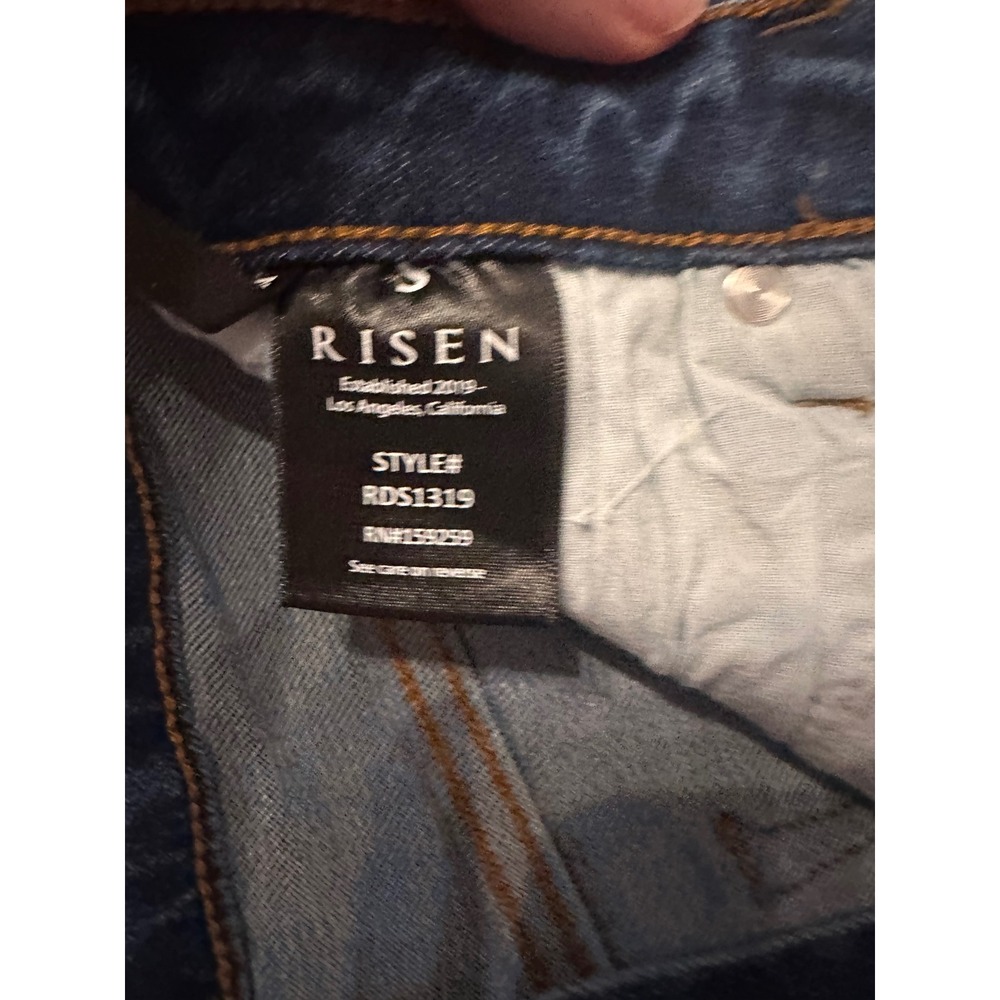 Risen Los Angeles High Rise Distressed Button Fly Denim Shorts Dark Wash Small - Picture 4 of 9